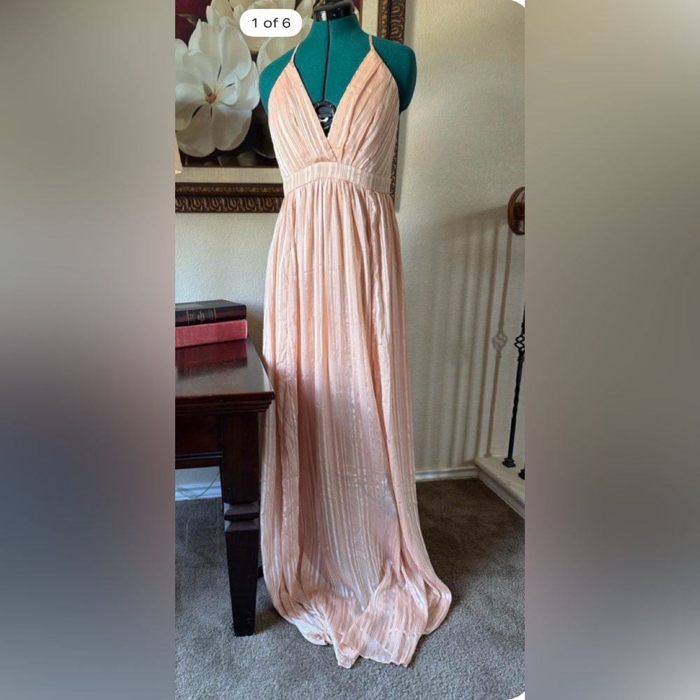 the clothing company Peach Pleated Maxi Dress